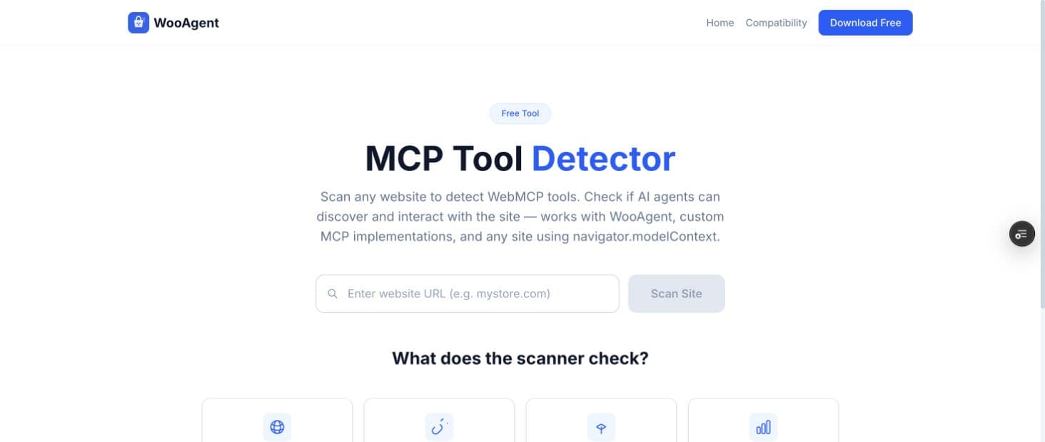 LetAIBrowse public MCP Tool Detector with an empty website URL field